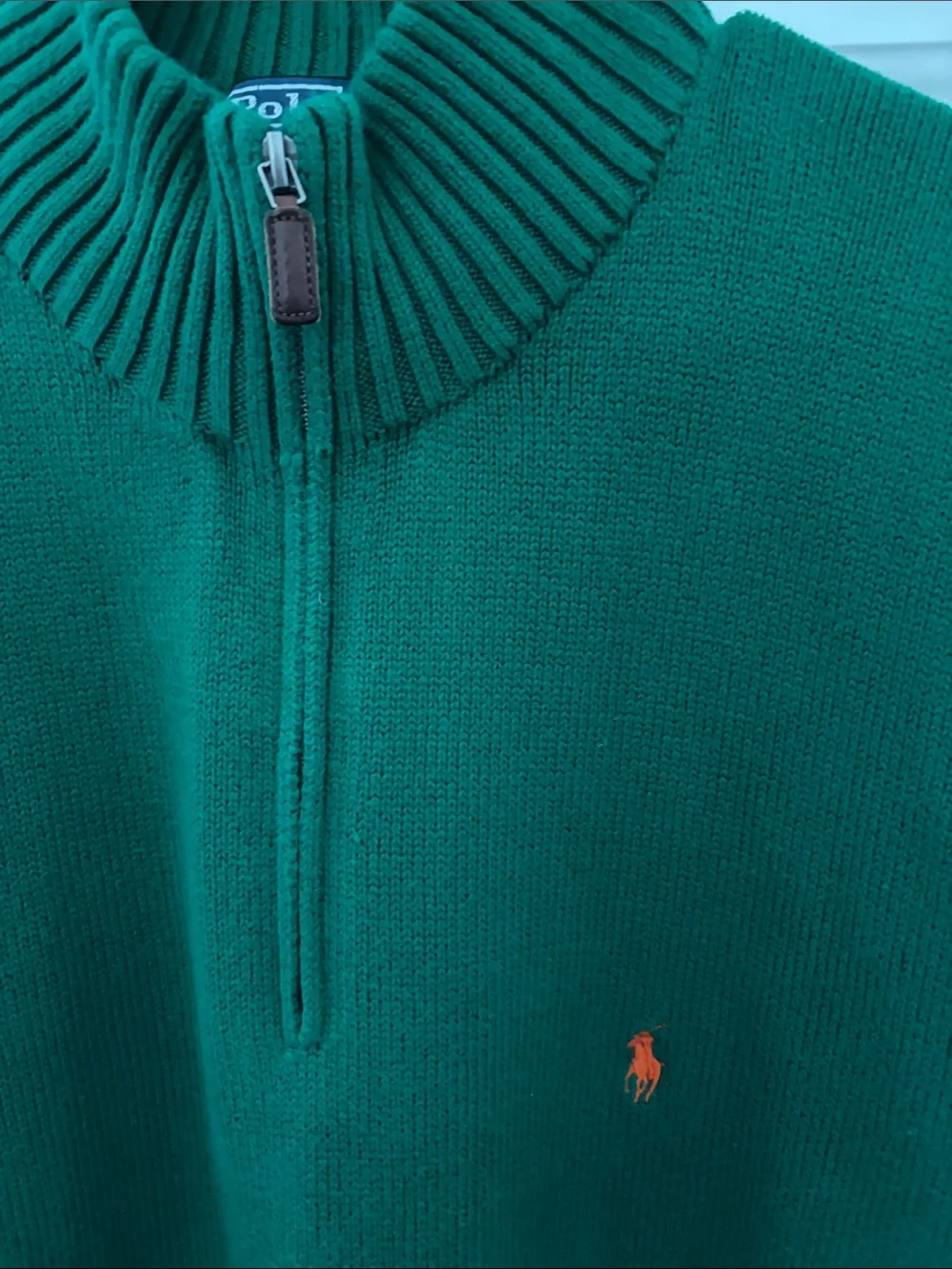 Polo by Ralph Lauren Green Half-Zip Knit Sweater with Orange Pony